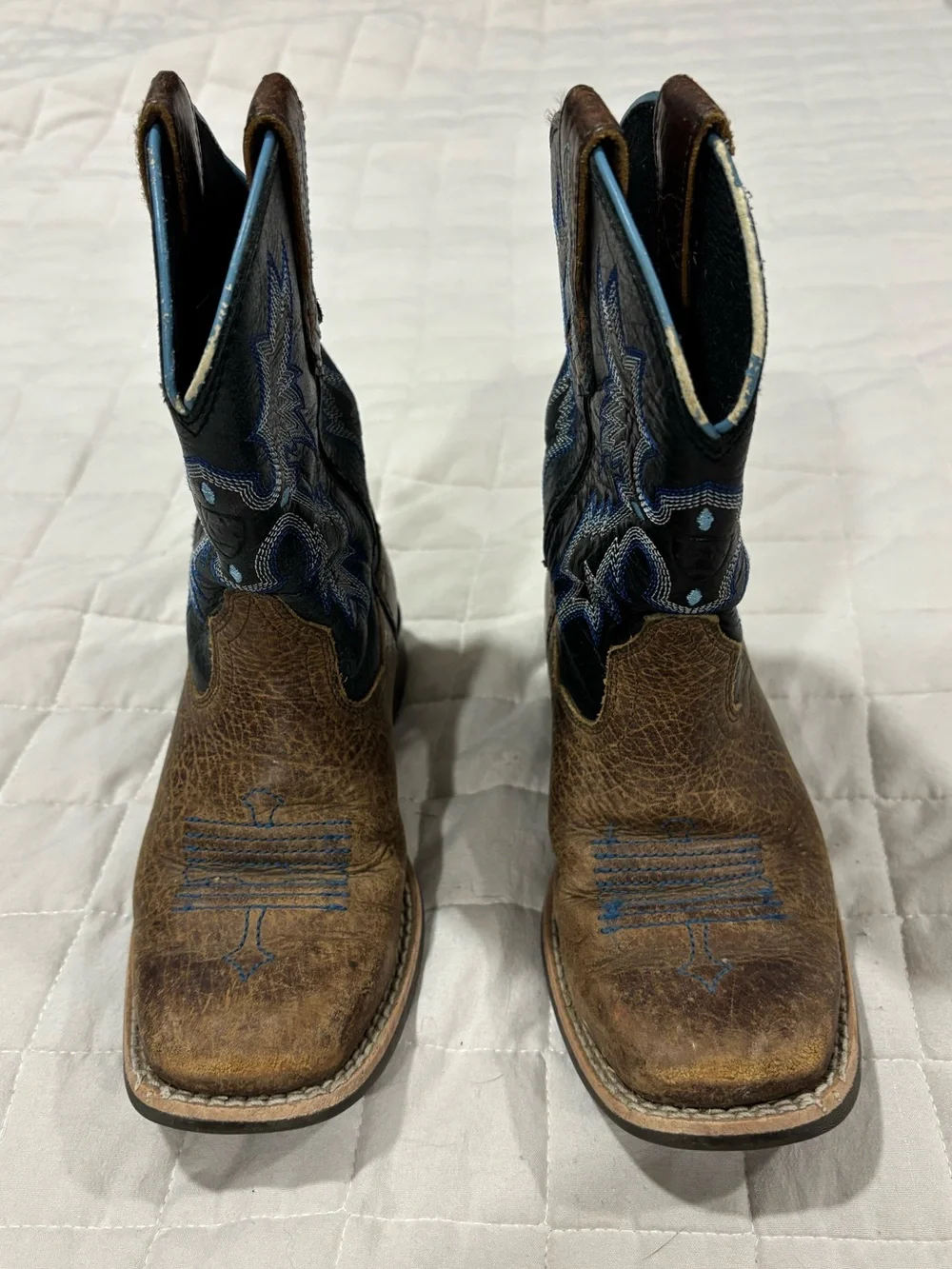 Ariat Kids Tombstone Western Cowboy Boots Brown Blue Square Toe Little Boy 11